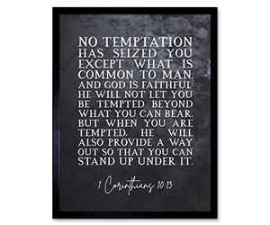 Artery8 1 Corinthians 10:13 He will Not Let You Be Tempted Christian Bible Verse Quote Scripture Typography Artwork Framed Wall Art Print 9X7 Inch