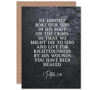 Artery8 1 Peter 2:24 He Himself Bore Our Sins Christian Bible Verse Quote Scripture Typography Sealed Greeting Card Plus Envelope Blank inside