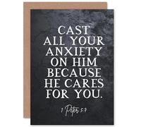 Artery8 1 Peter 5:7 Cast All Your Anxiety On Him Christian Bible Verse Quote Scripture Typography Sealed Greeting Card Plus Envelope Blank inside