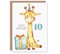 Artery8 10th Birthday Card Cute Baby Giraffe in Party Hat Cartoon Kids Age 10 Year Old Child For Son Daughter Girl Boy Happy Card