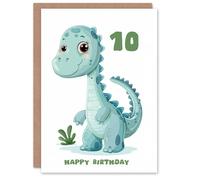 Artery8 10th Birthday Card Cute Blue Baby Dinosaur Cartoon Kids Age 10 Year Old Child For Son Daughter Girl Boy Happy Card