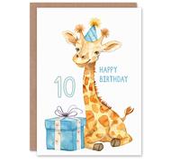 Artery8 10th Birthday Card Cute Giraffe Party Hat Cartoon Fun Kids Age 10 Year Old Child For Son Daughter Girl Boy Happy Card