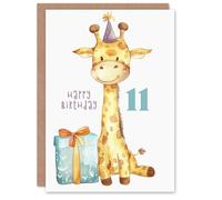 Artery8 11th Birthday Card Cute Baby Giraffe in Party Hat Cartoon Kids Age 11 Year Old Child For Son Daughter Girl Boy Happy Card