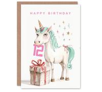Artery8 12th Birthday Card Unicorn Stars Present Fun Kids Age 12 Year Old Child For Son Daughter Girl Boy Happy Card