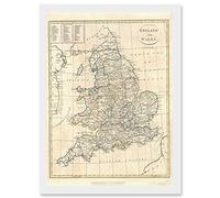 Artery8 1799 Clement Cruttwell Map England Historic Iconic A4 Artwork Framed Wall Art Print in White Artery8 White