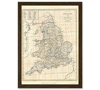 Artery8 1799 Clement Cruttwell Map England Historic Iconic A4 Artwork Framed Wall Art Print in Brown Artery8 Brown