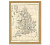 Artery8 1799 Clement Cruttwell Map England Historic Iconic A4 Artwork Framed Wall Art Print in Light Oak Artery8 Light Oak
