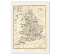 Artery8 1799 Clement Cruttwell Map England Historic Iconic A4 Artwork Framed Wall Art Print in White Artery8 White