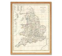 Artery8 1799 Clement Cruttwell Map England Vintage 12x16" Framed Art Print in Light Oak | Size: W12" x H16" Artery8 Light Oak W12" x H16"