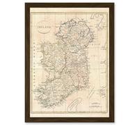 Artery8 1799 Clement Cruttwell Map Ireland Vintage A4 Artwork Framed Wall Art Print in Brown Artery8 Brown