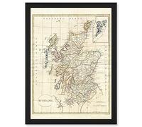 Artery8 1799 Clement Cruttwell Map Scotland Vintage Historic Iconic A4 Artwork Framed Wall Art Print in Black Artery8 Black