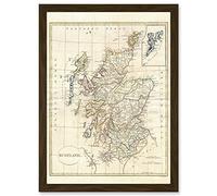 Artery8 1799 Clement Cruttwell Map Scotland Vintage Historic Iconic A4 Artwork Framed Wall Art Print in Brown Artery8 Brown