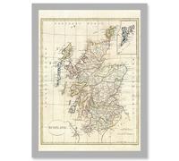 Artery8 1799 Clement Cruttwell Map Scotland Vintage Historic Iconic A4 Artwork Framed Wall Art Print in Light Grey Artery8 Light Grey