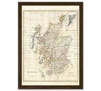 Artery8 1799 Clement Cruttwell Map Scotland Vintage Historic Iconic A4 Artwork Framed Wall Art Print in Brown Artery8 Brown