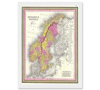 Artery8 1850 Mitchell Map Sweden & Norway Vintage A4 Artwork Framed Wall Art Print in White Artery8 White