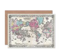 Artery8 1852 Colton's Map World On Mercator's Projection Art Card Artery8 Multicolor
