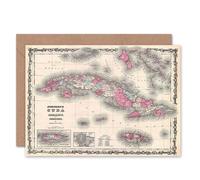 Artery8 1862 Johnson Map Cuba Puerto Rico Birthday Card Artery8 Multicolor