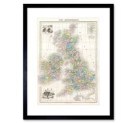 Artery8 1878 British Isles England Ireland Scotland Migeon Pastel Colour Vintage Map Artwork Framed Wall Art Print 12X16 Inch in Black Artery8 Black