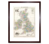 Artery8 1878 British Isles England Ireland Scotland Migeon Pastel Colour Vintage Map Artwork Framed Wall Art Print 12X16 Inch in Brown Artery8 Brown