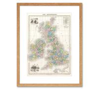 Artery8 1878 British Isles England Ireland Scotland Migeon Pastel Colour Vintage Map Artwork Framed Wall Art Print 12X16 Inch in Light Oak Artery8 Light Oak