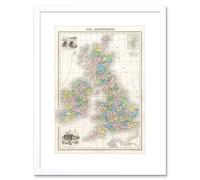 Artery8 1878 British Isles England Ireland Scotland Migeon Pastel Colour Vintage Map Artwork Framed Wall Art Print 12X16 Inch in White Artery8 White