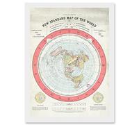 1892 World Time Calculator Flat Earth Map Gleason A4 Artwork Framed Wall Art Print Artery8 White One Size