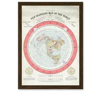 Artery8 1892 World Time Calculator Flat Earth Map Gleason A4 Artwork Framed Wall Art Print