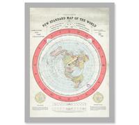 Artery8 1892 World Time Calculator Flat Earth Map Gleason A4 Artwork Framed Wall Art Print in Light Grey Artery8 Light Grey