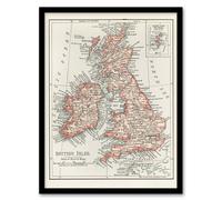 Artery8 1900 British Isles Map Rand Mcnally Vintage Framed Wall Art Print in White | Size: A4 Artery8 White A4