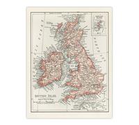 Artery8 1900 British Isles Map Rand Mcnally Vintage Wall Art Print Poster in White | Size: W12" x H16" Artery8 White W12" x H16"