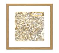 Artery8 1932 Pictorial Map Eastern Counties & The Midlands 8X8 Inch Square Wooden Framed Wall Art Print Picture with Mount in Light Oak Artery8 Light Oak