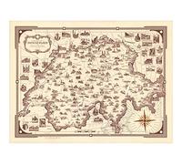 Artery8 1936 Switzerland Map by Ernest Dudley Chase Wall Art Print : Vintage Illustrated Alpine Scene for Living Room or Office Great Gift for Travel and Map Enthusiasts