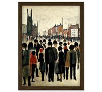 Artery8 1940 Mid Century Industrial Northern Crowds In Street Cityscape Artwork Framed Wall Art Print A4 in Brown Artery8 Brown