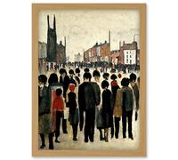 Artery8 1940 Mid Century Industrial Northern Crowds In Street Cityscape Artwork Framed Wall Art Print A4 in Light Oak Artery8 Light Oak
