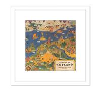 Artery8 1940 The Guide To Toyland Pictorial Map 8X8 Inch Square Wooden Framed Wall Art Print Picture with Mount in White Artery8 White