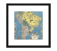 Artery8 1942 Ernest Dudley Chase Good Neighbor Map South America 8X8 Inch Square Wooden Framed Wall Art Print Picture with Mount in Black Artery8 Black