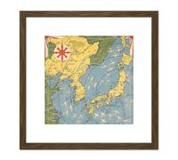 Artery8 1942 Ernest Dudley Chase Japan Target Map 8X8 Inch Square Wooden Framed Wall Art Print Picture with Mount in Brown Artery8 Brown