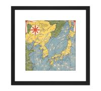 Artery8 1942 Ernest Dudley Chase Japan Target Map 8X8 Inch Square Wooden Framed Wall Art Print Picture with Mount in Black Artery8 Black