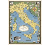 Artery8 1944 Ernest Dudley Chase Map Italy With Vatican City Premium Wall Art Canvas Print 18X24 Inch
