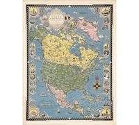 Artery8 1945 Ernest Dudley Chase Pictorial Map North America Premium Wall Art Canvas Print 18X24 Inch