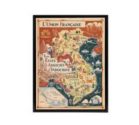 Artery8 1948 Map Associated States of Indochina Framed Canvas Wall Art Print in Red | Size: W18" x H24" Artery8 Red W18" x H24"