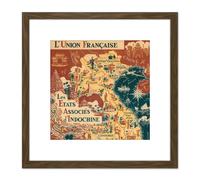 Artery8 1948 Map French Union Associated States Indochina 8X8 Inch Square Wooden Framed Wall Art Print Picture with Mount in Brown Artery8 Brown