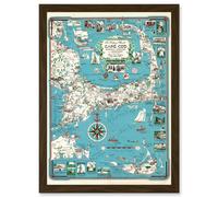 Artery8 1949 Cape Cod Nantucket Massachusetts Pictorial Map Chase A4 Artwork Framed Wall Art Print