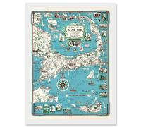 1949 Cape Cod Nantucket Massachusetts Pictorial Map Chase A4 Artwork Framed Wall Art Print Artery8 White One Size