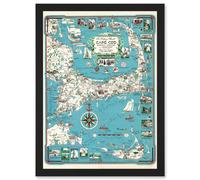 Artery8 1949 Cape Cod Nantucket Massachusetts Pictorial Map Chase A4 Artwork Framed Wall Art Print