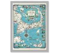 Artery8 1949 Cape Cod Nantucket Massachusetts Pictorial Map Chase A4 Artwork Framed Wall Art Print in Light Grey Artery8 Light Grey