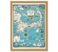 1949 Cape Cod Nantucket Massachusetts Pictorial Map Chase A4 Artwork Framed Wall Art Print Artery8 Light Oak One Size