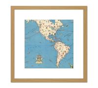 Artery8 1950 New York Pictorial Map Shrinking Time Distance 8X8 Inch Square Wooden Framed Wall Art Print Picture with Mount in Light Oak Artery8 Light Oak
