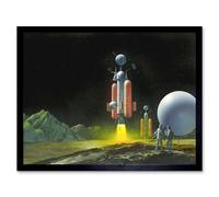 Artery8 1950S Space Ship Men Planet Sci Fi Home Decor 12x16" Framed Art Print in Black | Size: W12" x H16" Artery8 Black W12" x H16"