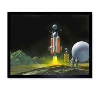 Artery8 1950S Space Ship Men Planet Sci Fi Home Decor 12x16" Framed Art Print in Black | Size: W12" x H16" Artery8 Black W12" x H16"